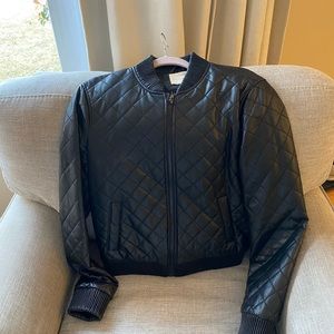 Leather quilted bomber jacket